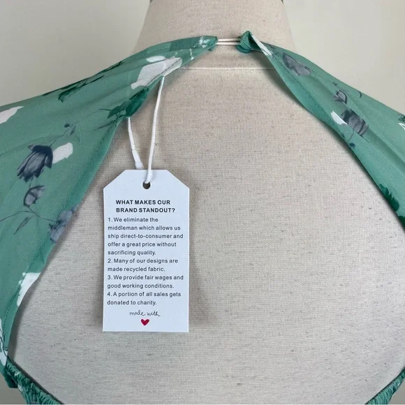 Green White Floral Maxi Boho Bohemian Long Dress New Women Medium - Picture 6 of 8